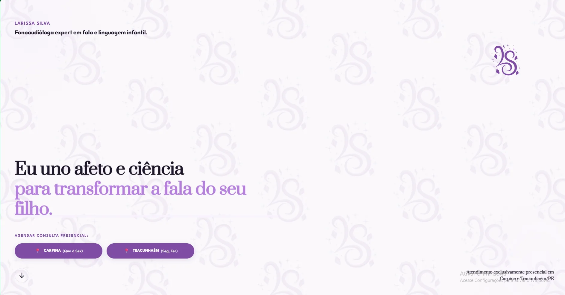 Site institucional desenvolvido para Larissa Silva, fonoaudióloga infantil